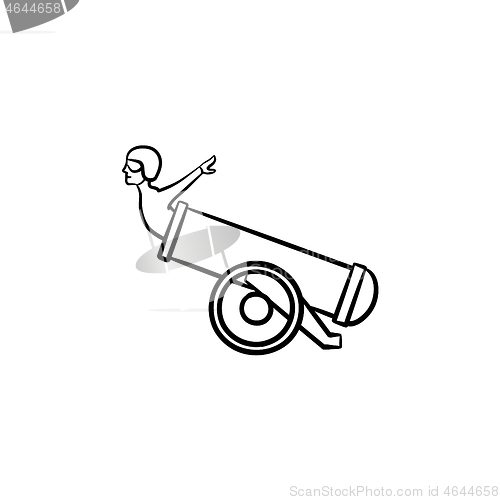 Image of Stuntman in the cannon hand drawn sketch icon.