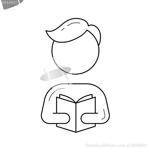 Image of Student reading a book vector line icon.