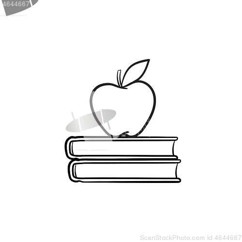 Image of Text books and apple hand drawn sketch icon.