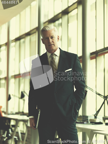 Image of senior business man working on tablet