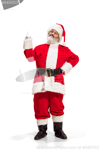 Image of Hey, hello. Holly jolly x mas festive noel. Full length of funny santa in headwear, costume