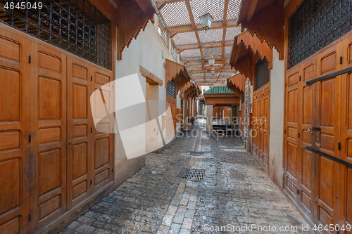 Image of Market Bazaar street - souk in Fez