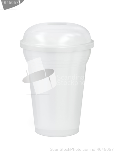 Image of White plastic cup for smoothie or frappe