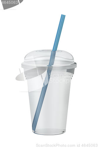 Image of Empty plastic smoothie cup with a straw