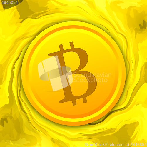Image of Bitcoin coin, liquid gold background