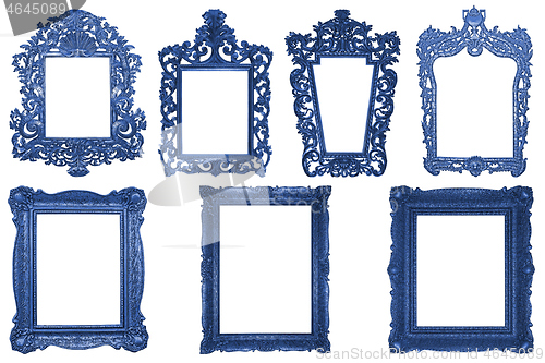 Image of Set of rectangle Decorative vintage blue wooden frames isolated 