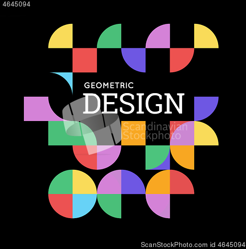 Image of Geometric design with shapes in the style of squares with rounded corners and circles. Memphis style. Vector illustration