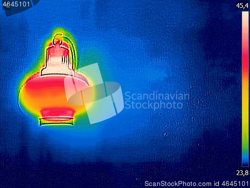 Image of Thermal image, Lighted classic lamp on the wall