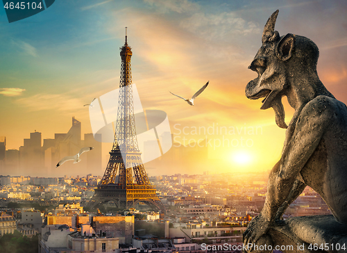 Image of Stone Chimera and Eiffel Tower
