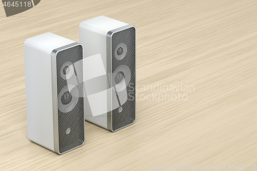 Image of White stereo computer speakers