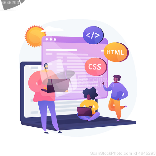 Image of Computer programming camp abstract concept vector illustration.