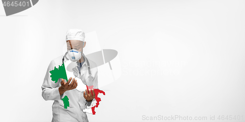 Image of Beautiful african-american doctor cares about Italy isolated over white studio background