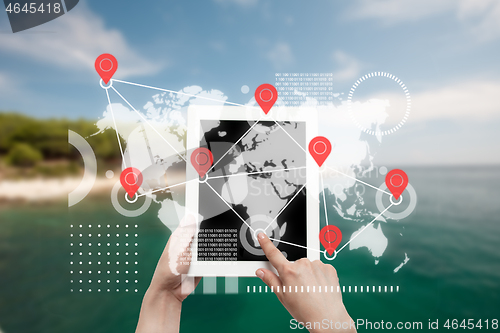 Image of Food and goods purchase via the Internet. Your smartphone or other gadget - all you need for food arriving to any address