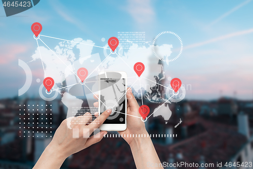 Image of Food and goods purchase via the Internet. Your smartphone or other gadget - all you need for food arriving to any address