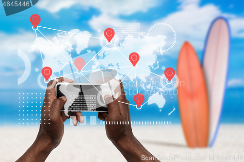 Image of Food and goods purchase via the Internet. Your smartphone or other gadget - all you need for food arriving to any address