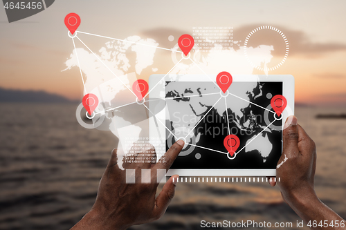 Image of Food and goods purchase via the Internet. Your smartphone or other gadget - all you need for food arriving to any address