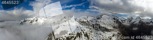 Image of Aerial landscape with snow mountains