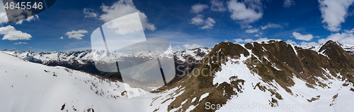 Image of Panorama of snow Alps mountains at spring