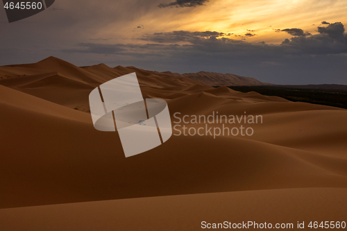 Image of Sand dunes in Gobi Desert at sunset