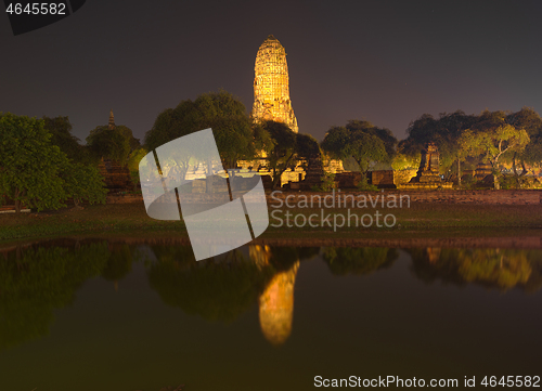 Image of Wat Phra Ram Temple at night in Ayuthaya