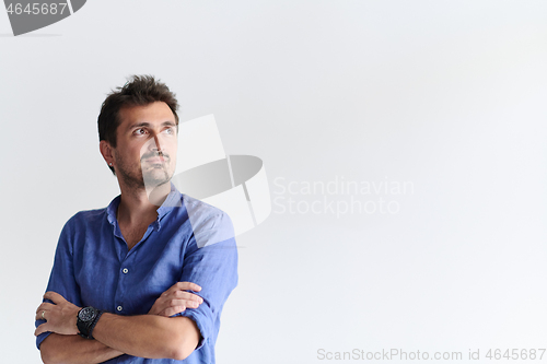 Image of portrait of casual startup businessman wearing a blue shirt