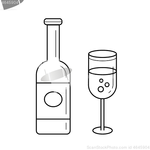 Image of Sparkle wine bottle vector line icon.