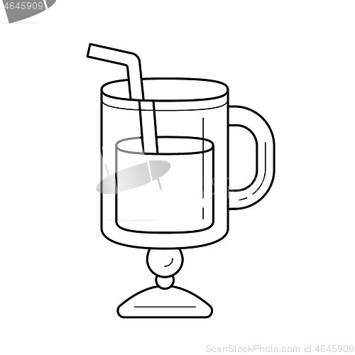 Image of Glass with drinking straw vector line icon.