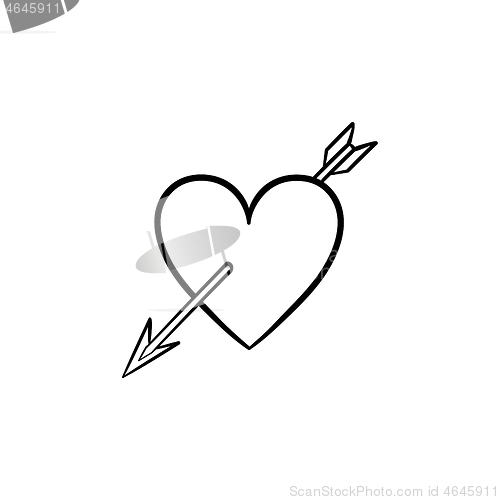 Image of Love heart with cupid arrow hand drawn sketch icon