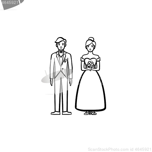 Image of Bride and groom hand drawn sketch icon.