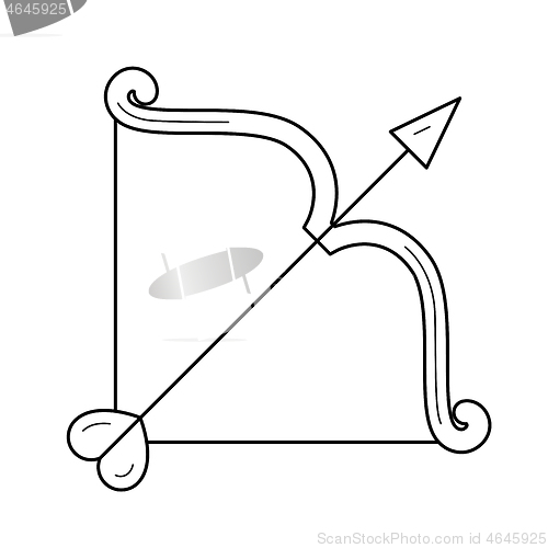 Image of Cupid bow with arrow vector line icon.