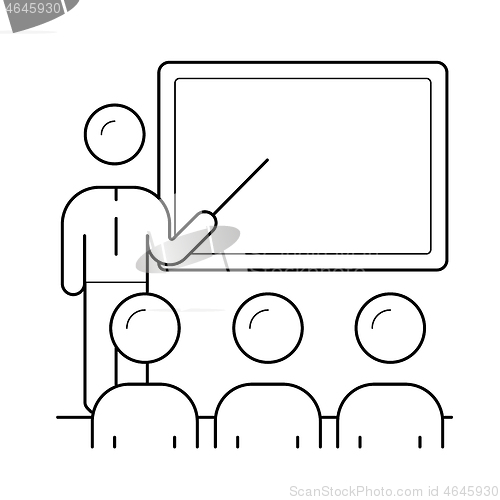 Image of Presenter at business presentation line icon.