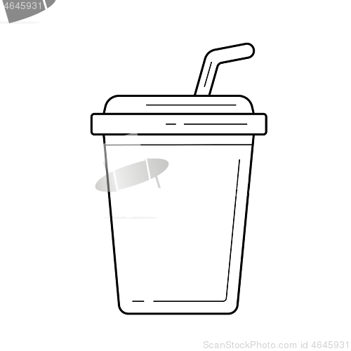 Image of Plastic cup of soda pop vector line icon.