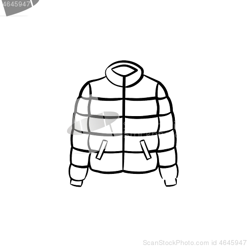 Image of Down feather jacket hand drawn sketch icon.