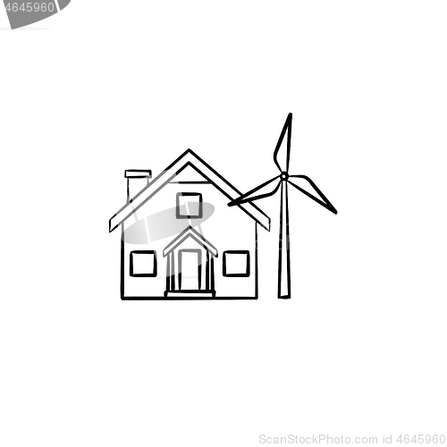 Image of House with wind generator hand drawn icon.