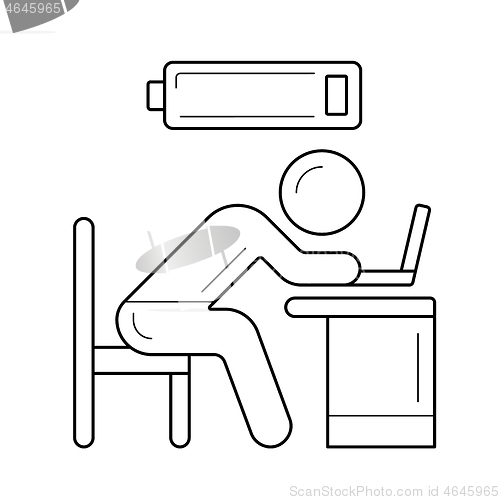 Image of Low battery and tired worker vector line icon.