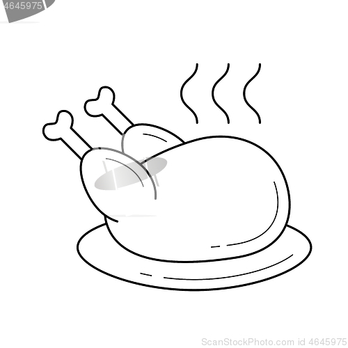 Image of Cooked chicken with steam vector line icon.