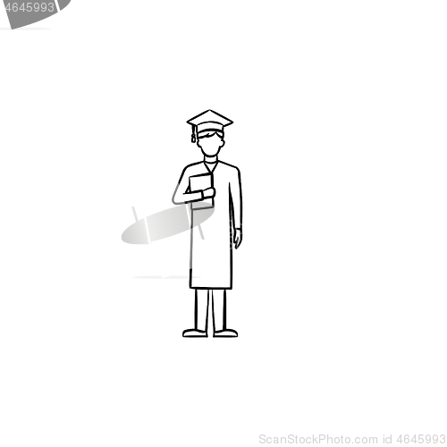 Image of Bachelor in graduation cap hand drawn sketch icon.