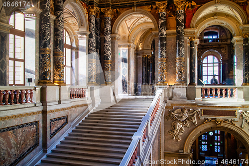 Image of VIENNA, AUSTRIA - November 11, 2015: Rich decoration of interior palace Schloss Belvedere in Baroque style.