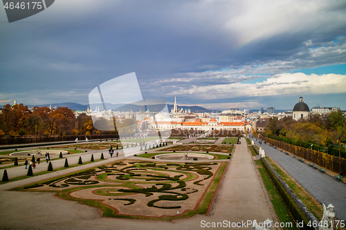 Image of Baroque palace complex Schloss Belvedere with regular parterre garden in Vienna.