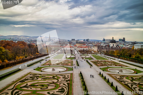 Image of Baroque palace ensemble Schloss Belvedere with regular parterre garden in Vienna.