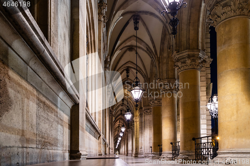 Image of Arched perspective with columns and vaulted ceiling in the temple in Vienna.