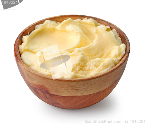 Image of fresh butter in wooden bowl