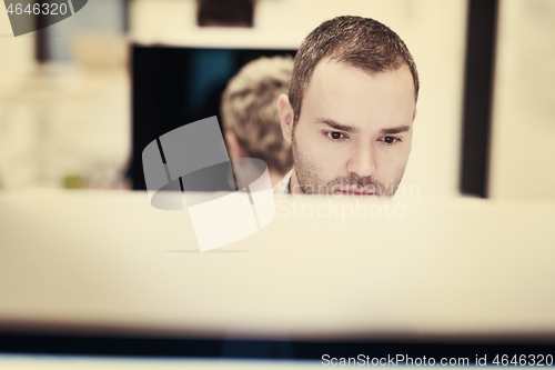 Image of startup business, software developer working on desktop computer