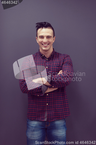 Image of portrait of young startup business man in plaid shirt