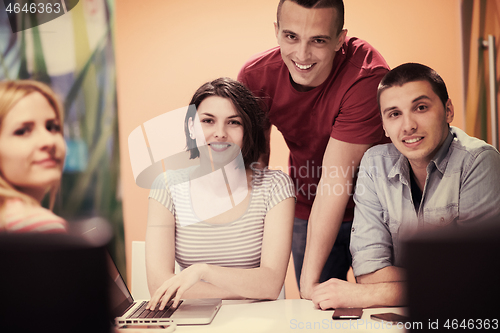 Image of technology students group in computer lab school  classroom