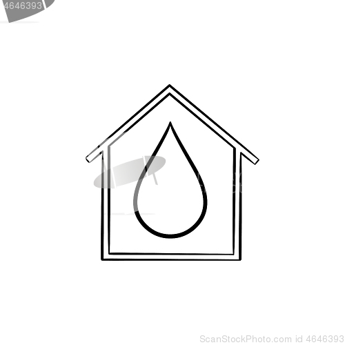 Image of House with water drop hand drawn icon.