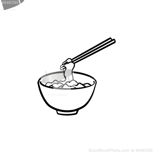 Image of Bowl of noodles hand drawn sketch icon.