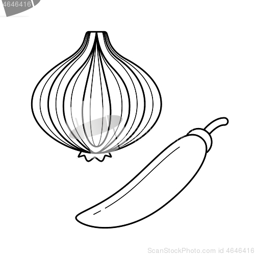 Image of Chili and onion vector line icon.