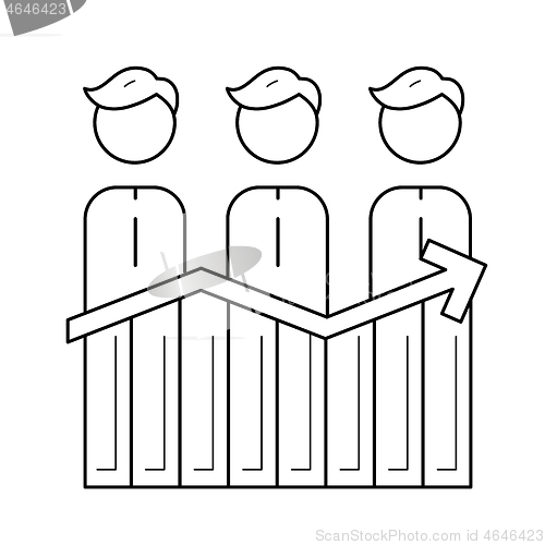 Image of Businessmen and profit graph vector line icon.