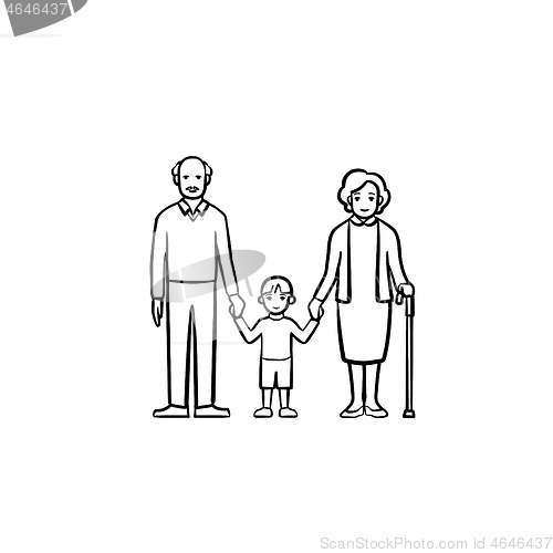 Image of Grandparents and grandson hand drawn sketch icon.